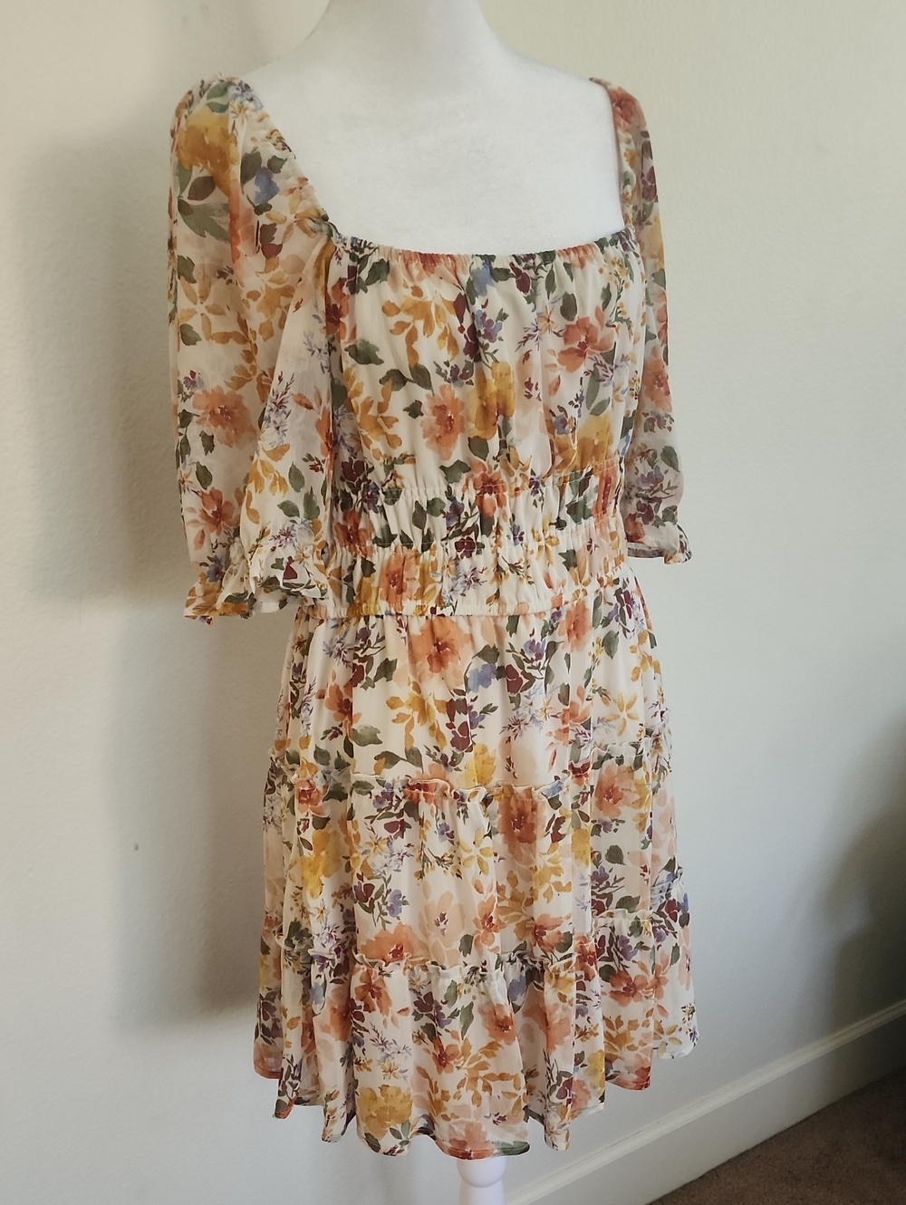 Trixxi Cream Multi Floral Smocked Mini Dress